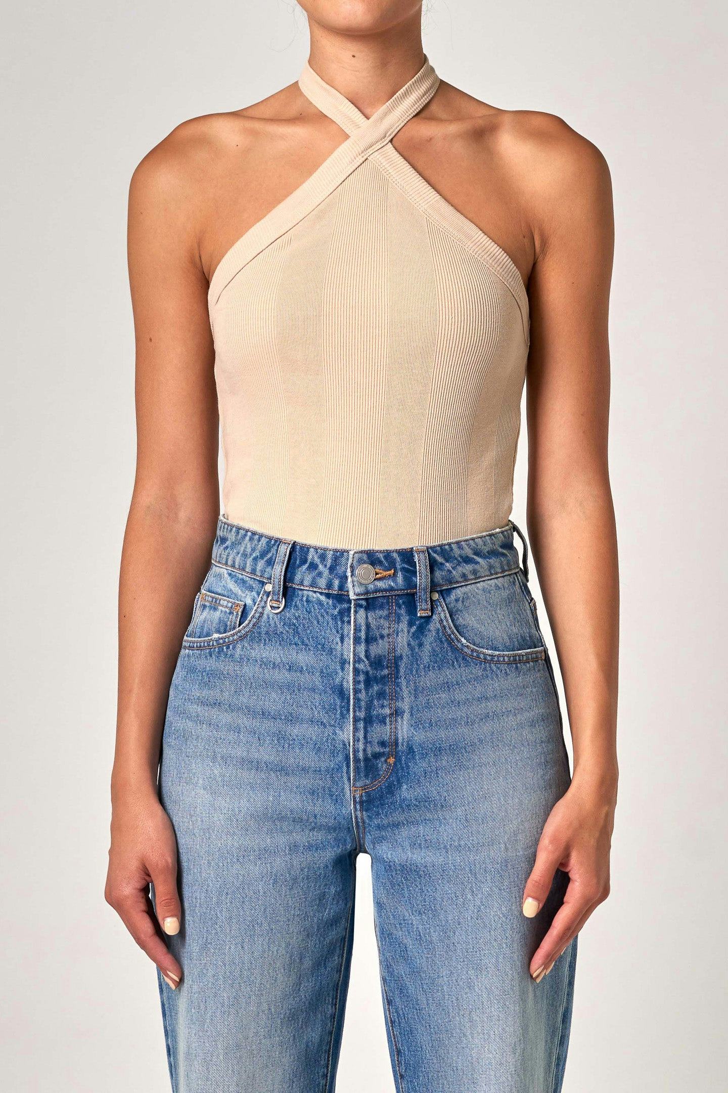 Frenchie Halter Top - Bleached Sand Neuw straight peach womens-blouse 